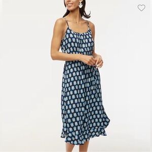 J. Crew Midi Dress with Ruffle Hem Blue Patterned Dress Size 4